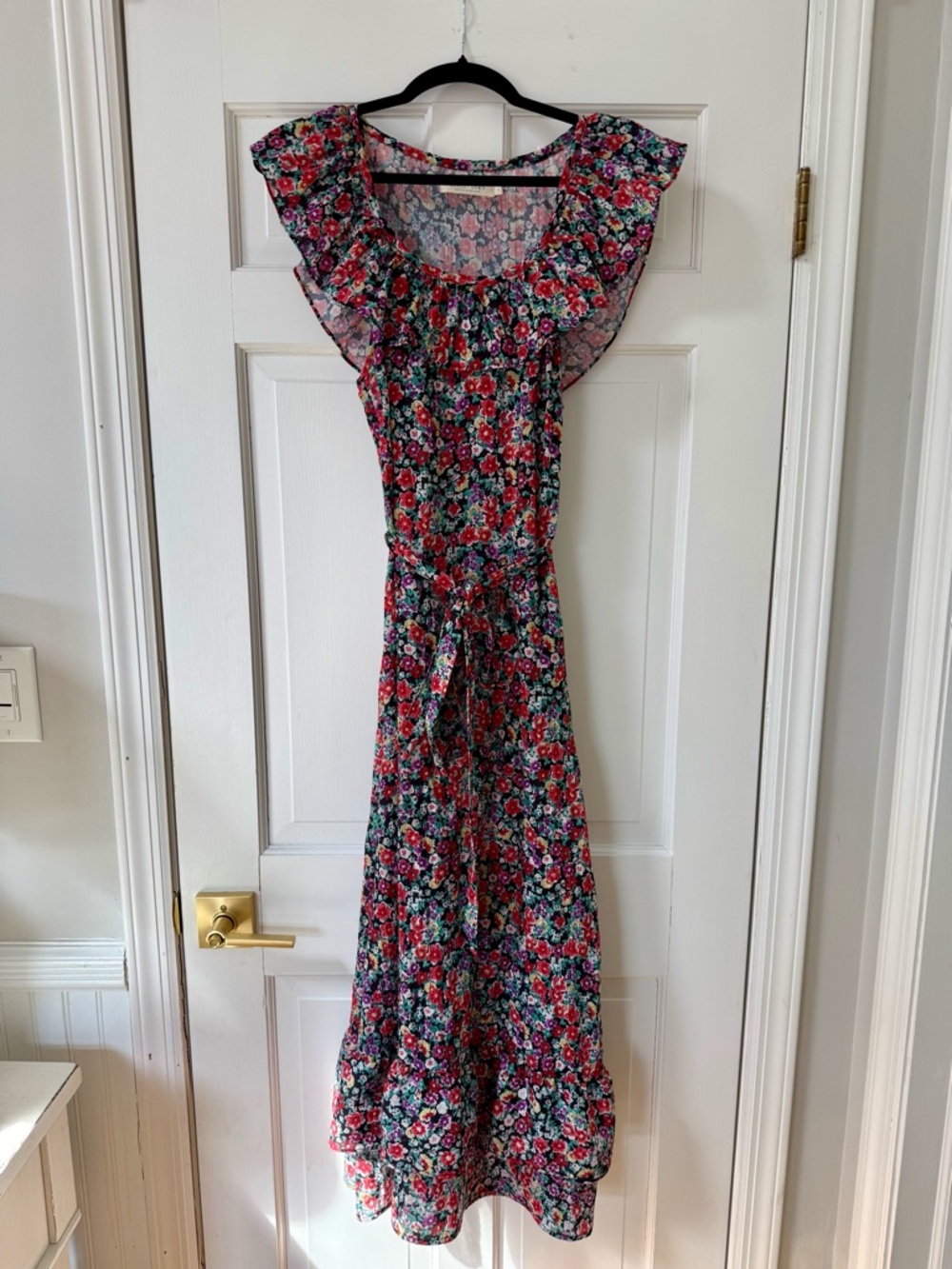 Christy Dawn Floral Ruffle Maxi Dress - Red, Pink & Green